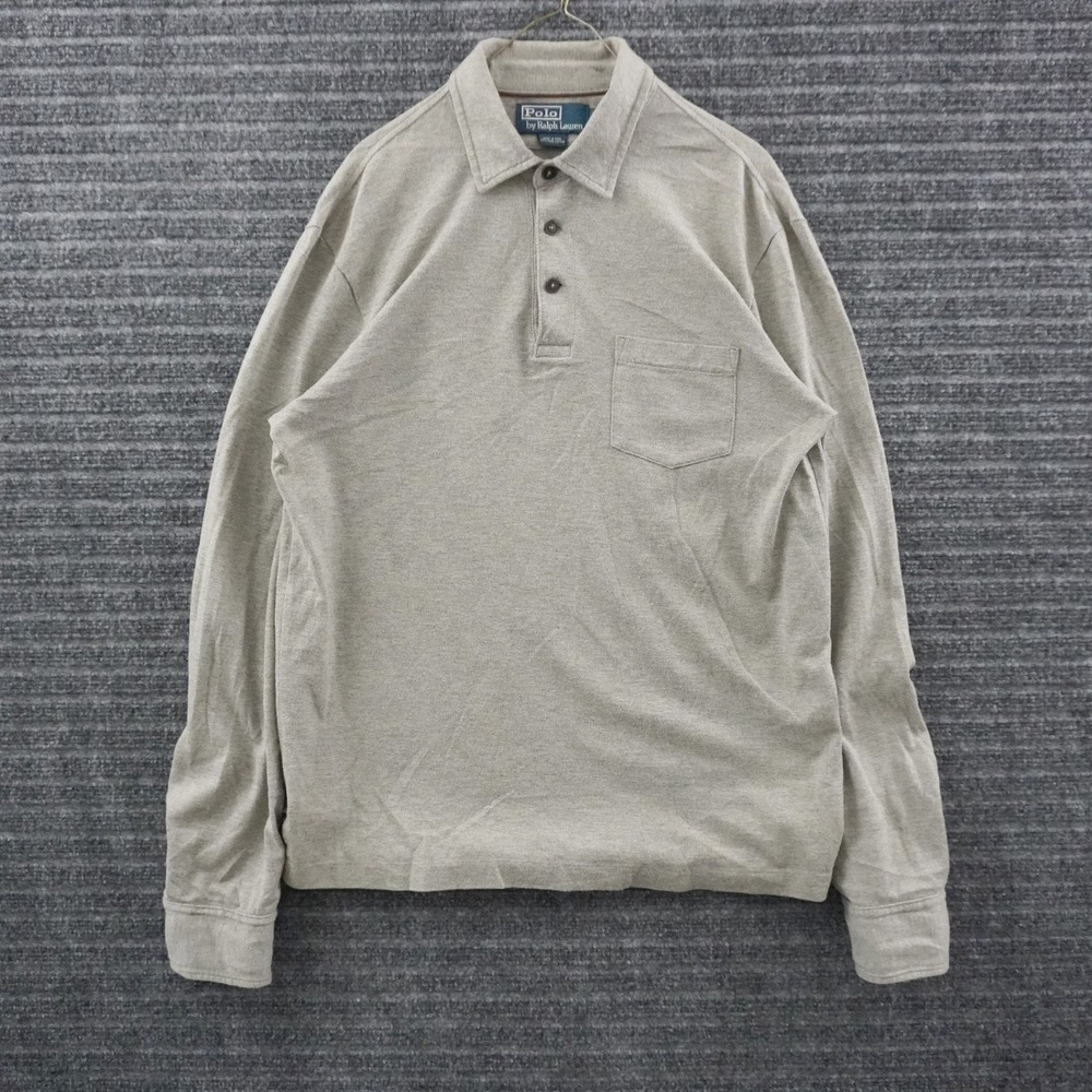 Polo Ralph Lauren Long Sleeve Polo Shirt Mens Small Tan Pima Cotton Pique Pocket